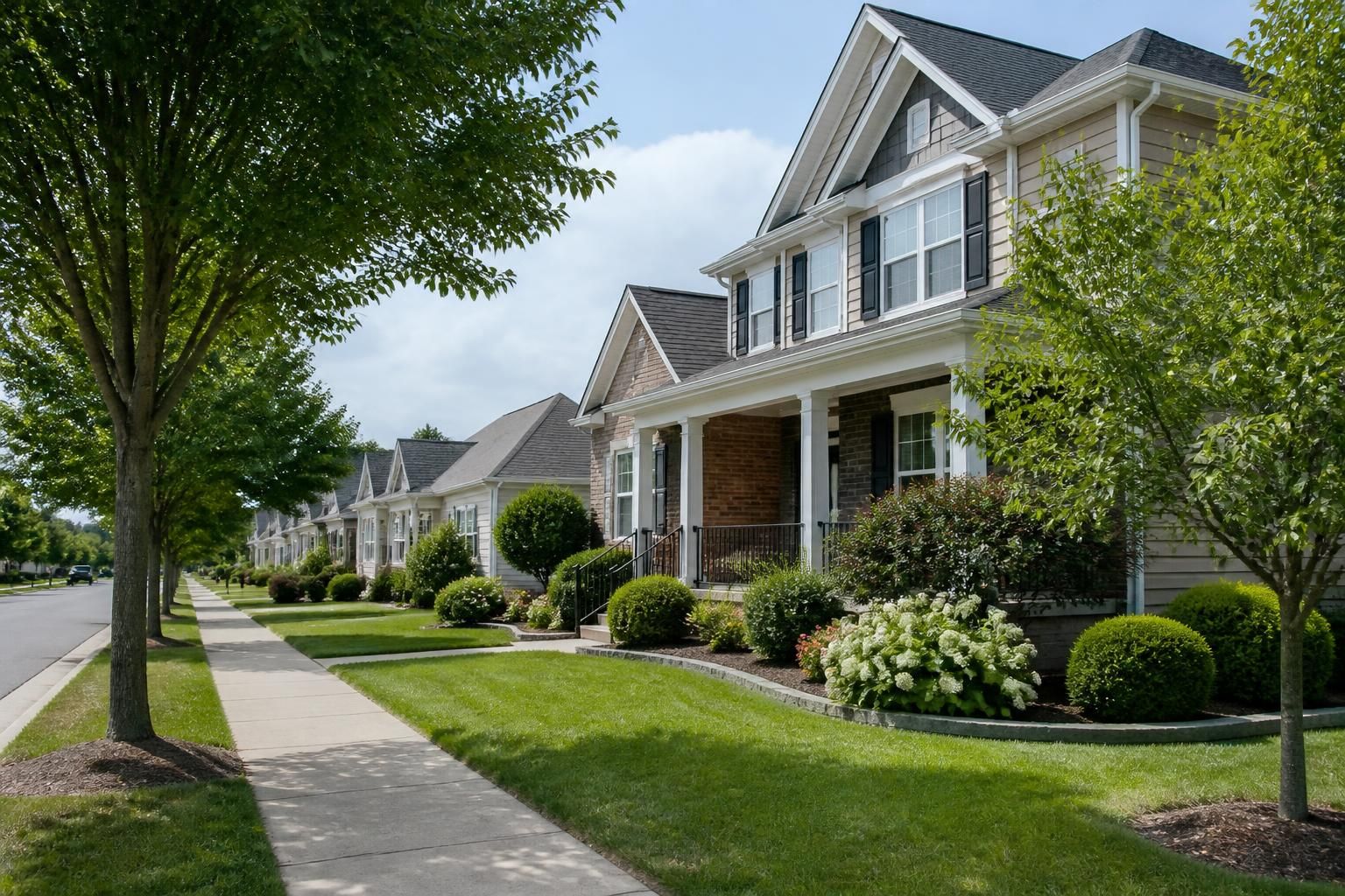 Clean residential neighborhood with mature trees in Dacula