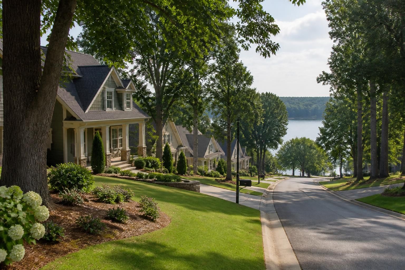 Well-kept neighborhood with mature trees in Flowery Branch