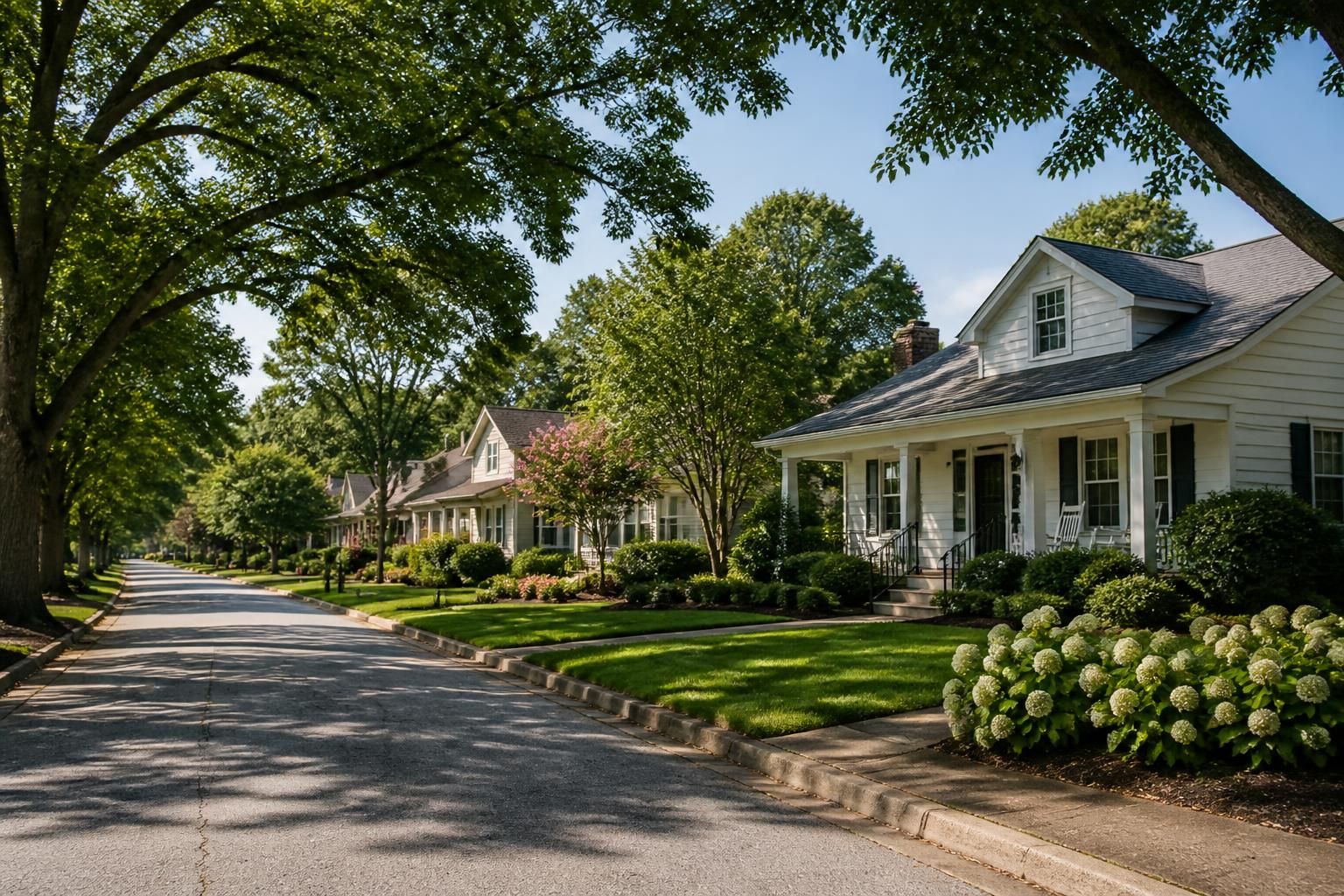 Calm residential street with clean yards in Jefferson