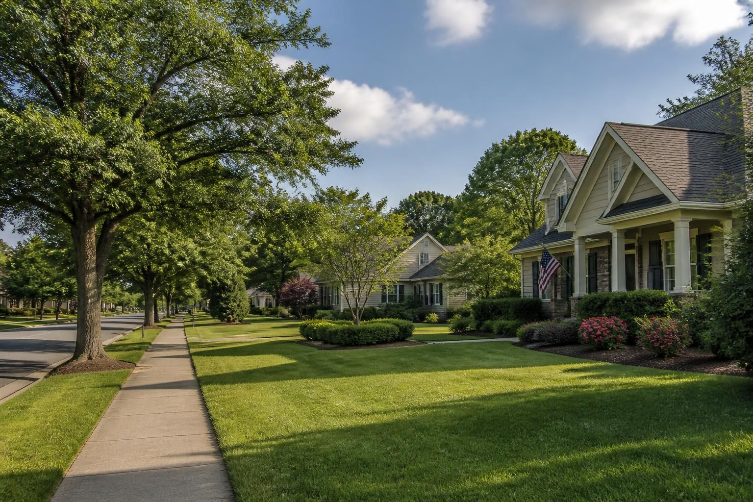 Neatly maintained neighborhood with mature trees in Winder